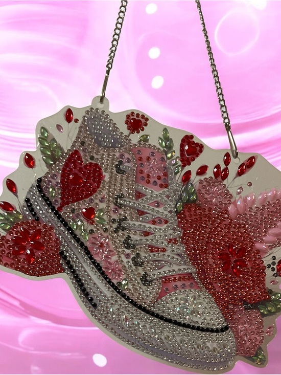 Handcrafted Other - Decorative Pink and Red Jeweled Sneaker Hanging Accent